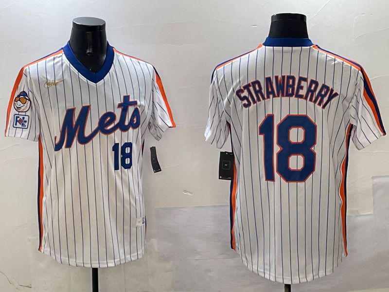 Men New York Mets #18 Strawberry White Stripe Throwback Game Fashion 2025 Nike MLB Jersey style 5->new york mets->MLB Jersey
